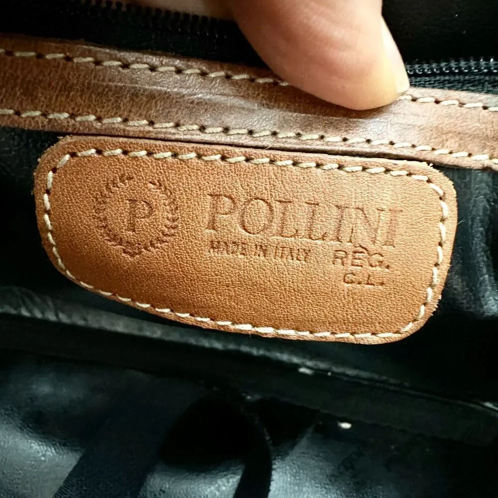 Pollini Vintage Leather Monogram Vanity Case Travel Toiletry Carry On Cosmetic